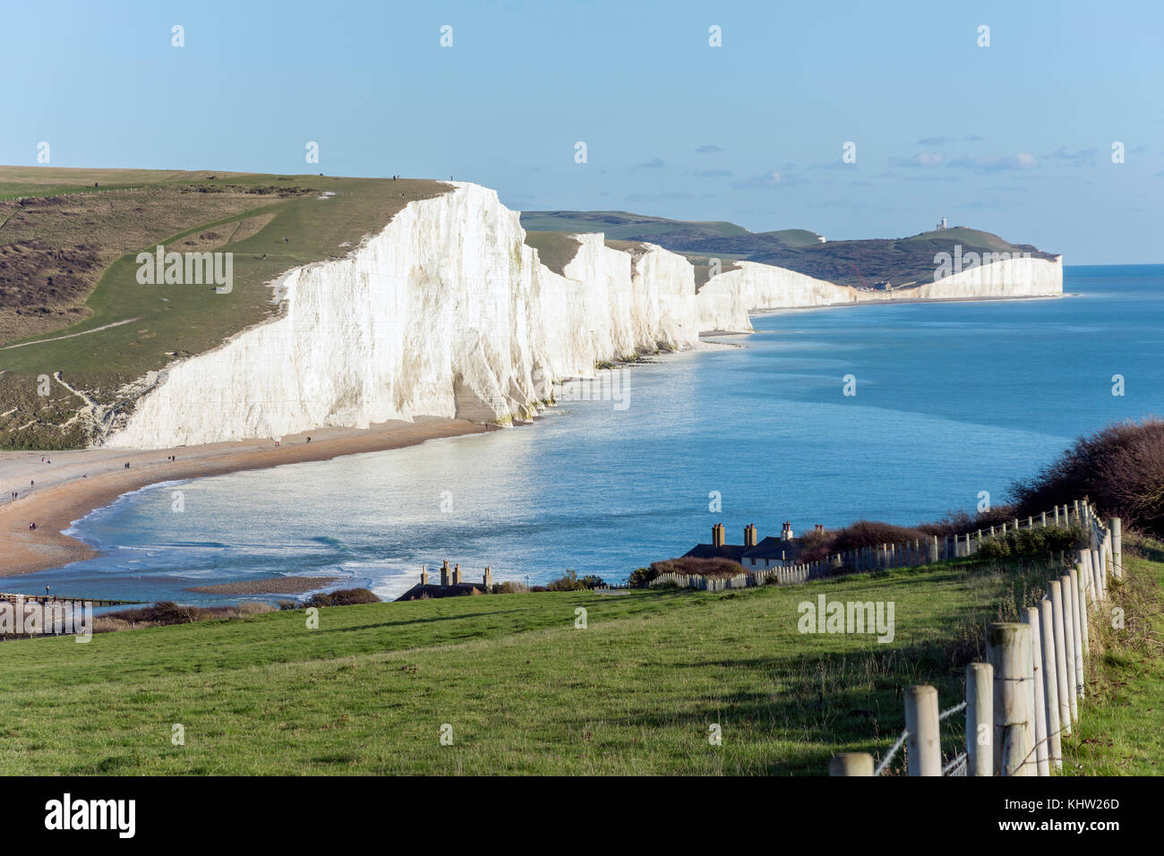 Seven Sisters Cliffs from Seaford Head Nature Reserve, Seaford, East Sussex, England, United Kingdom Stock Photo