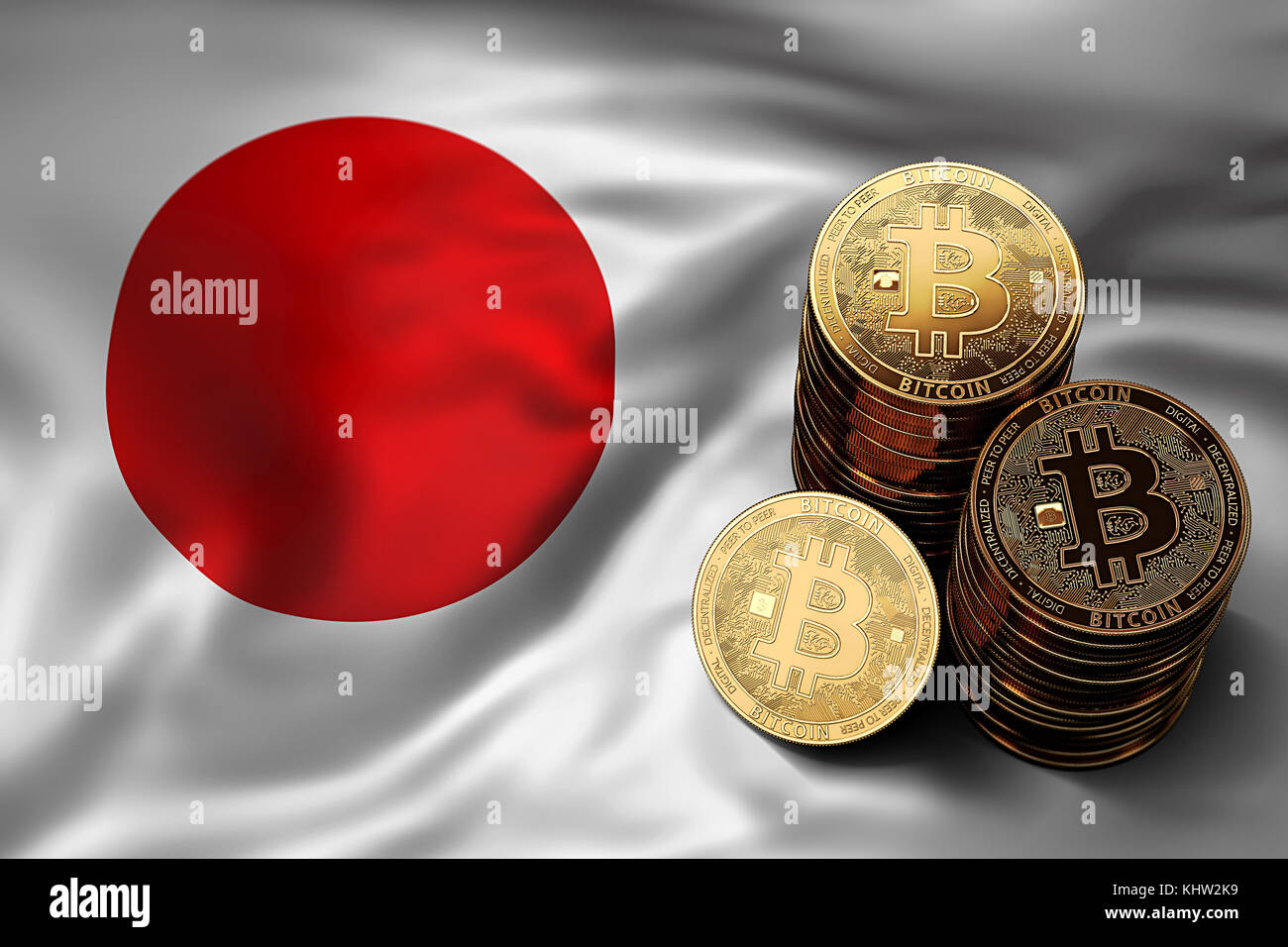 Japan flag on a bitcoin cryptocurrency coin. 3D Rendering Stock Photo -  Alamy