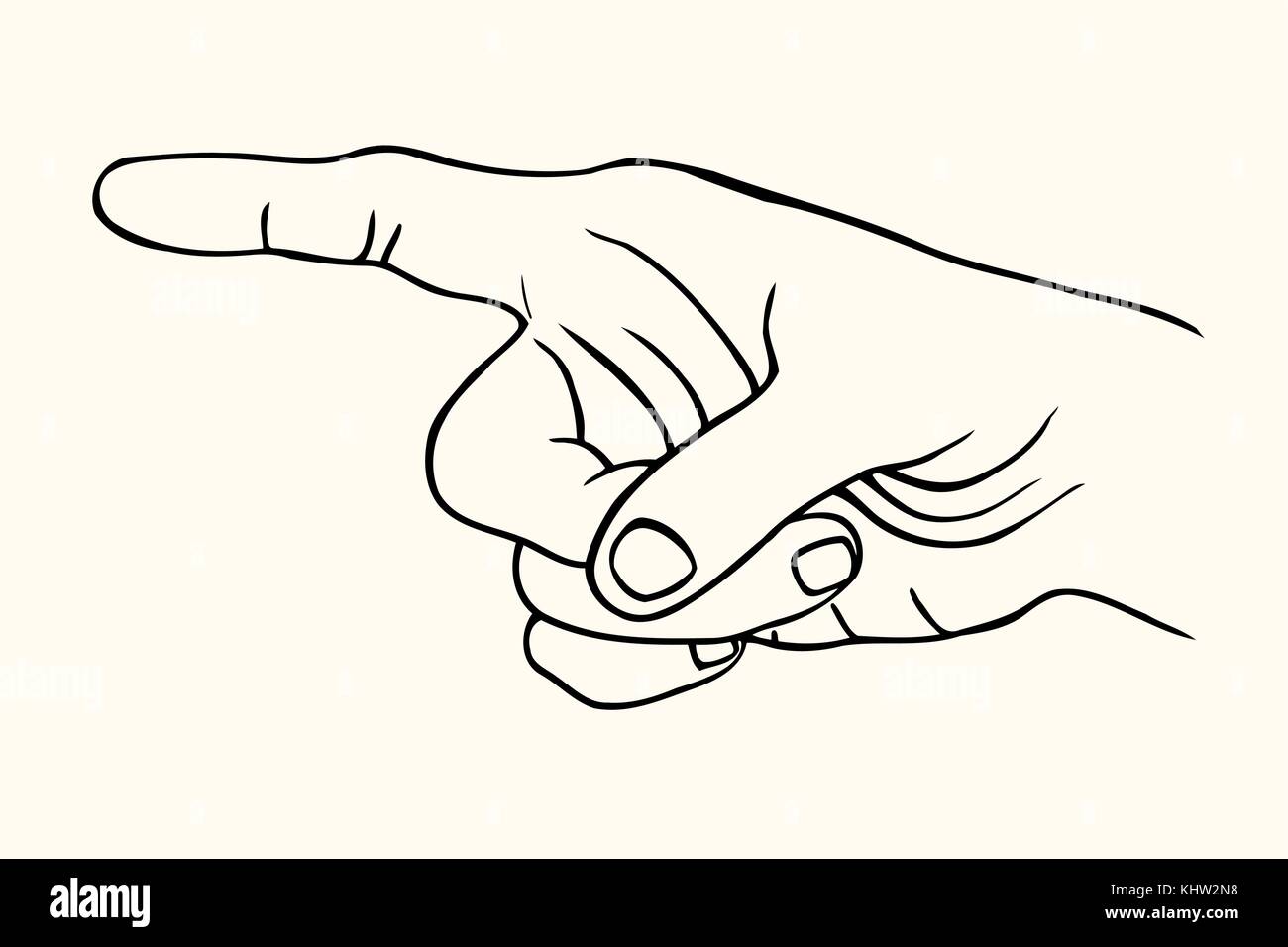 Pointing finger. Vector black vintage engraved illustration isolated on