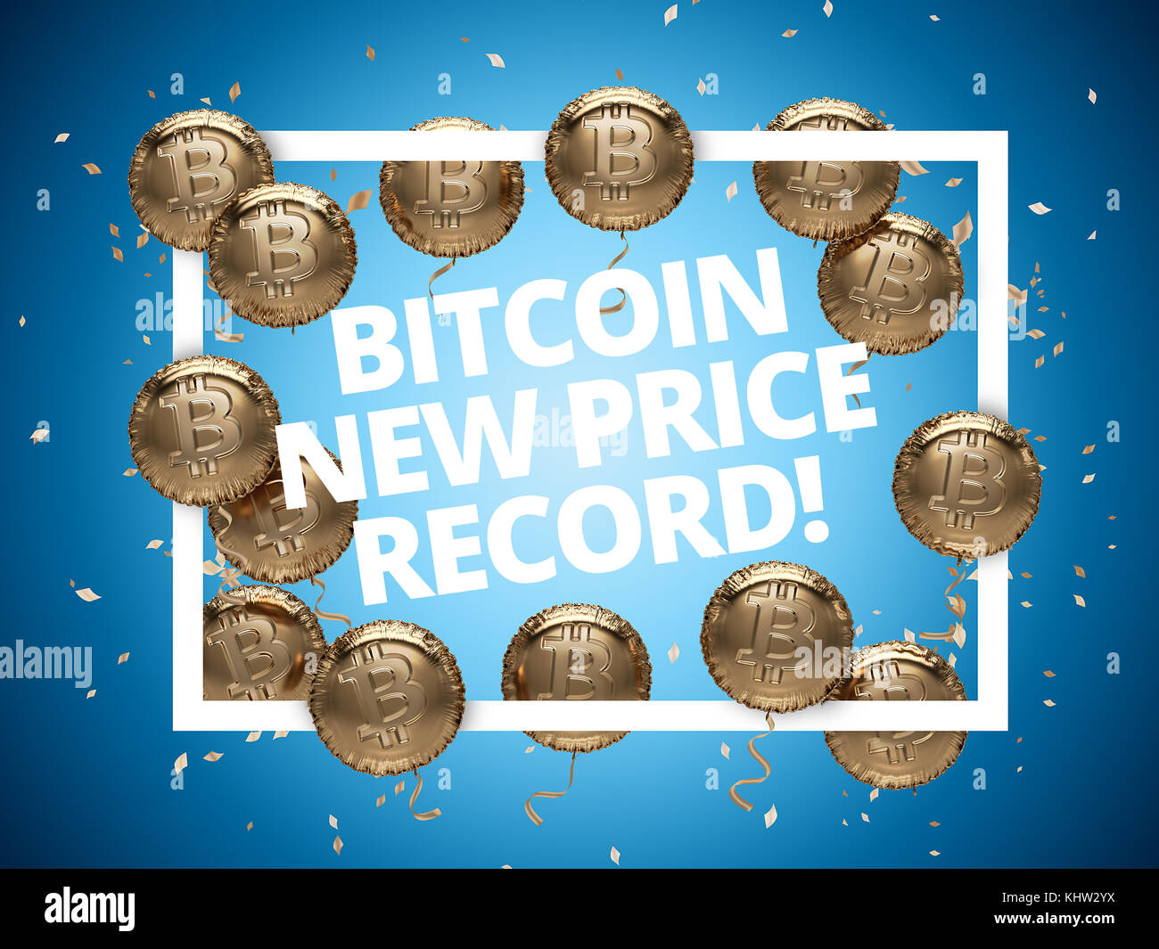 New Bitcoin price record celebration poster. Shiny Balloons with Bitcoin  logos around Square Frame. 3D illustration Stock Photo - Alamy