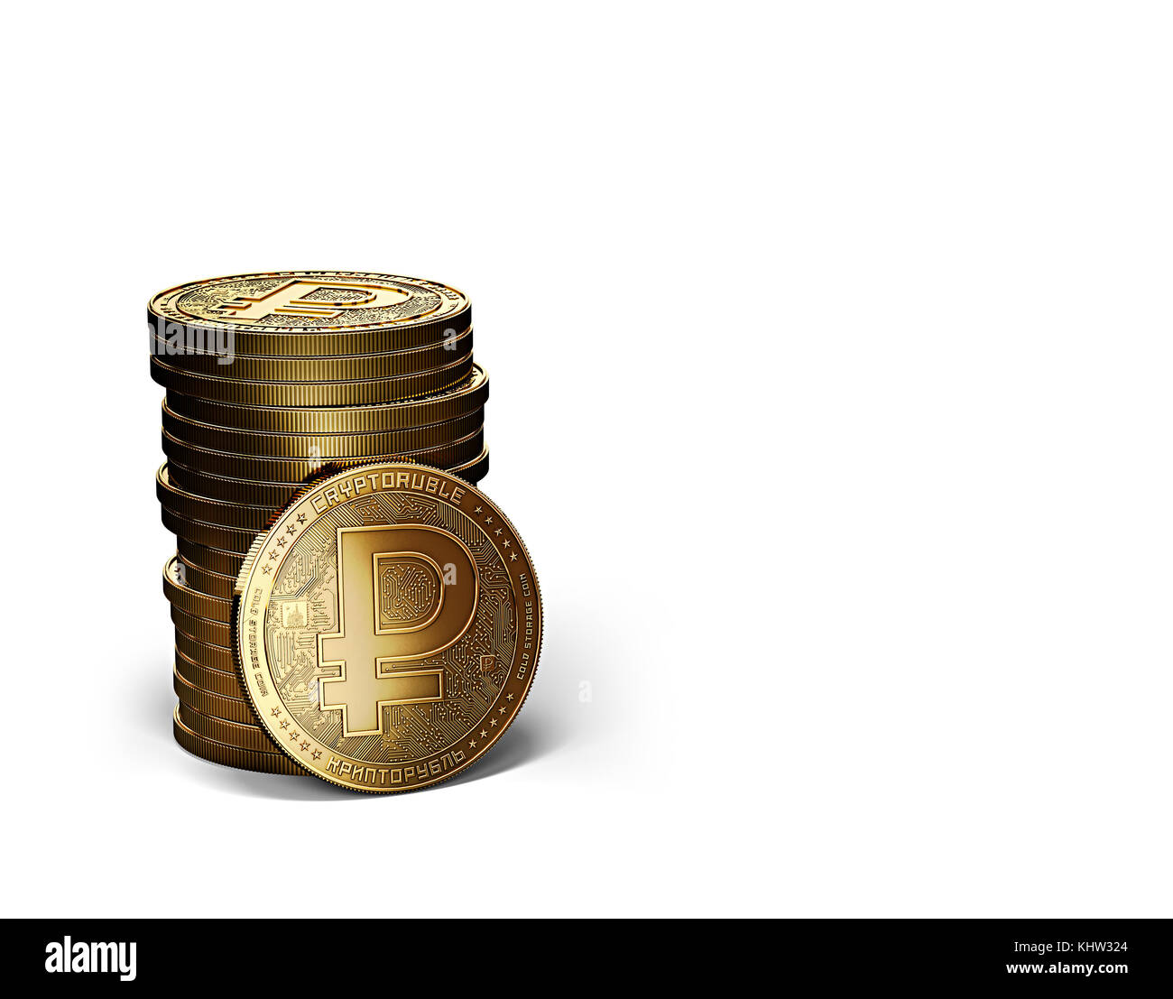 Pile of Crypto ruble cryptocurrency isolated on white background. Concept  coin. 3D rendering Stock Photo - Alamy