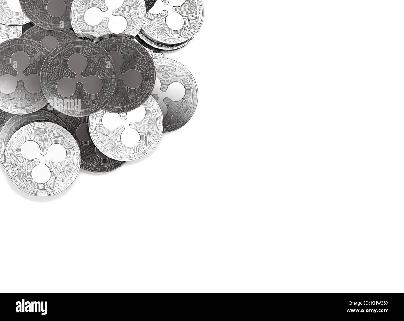 Stack of silver Ripple coins in top-left corner isolated on white and ...