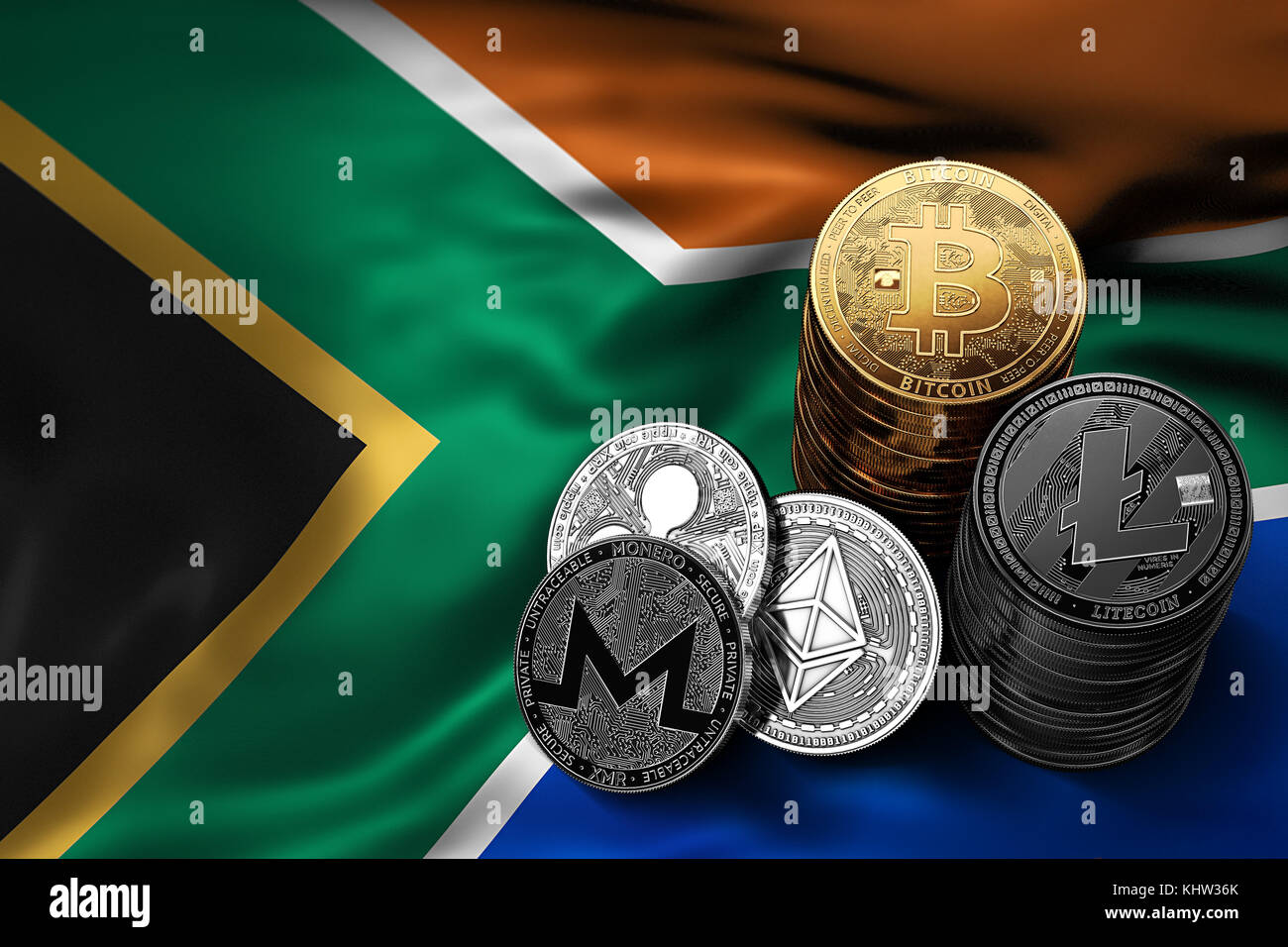 South Africa flag on a bitcoin cryptocurrency coin. 3D Rendering Stock  Photo - Alamy