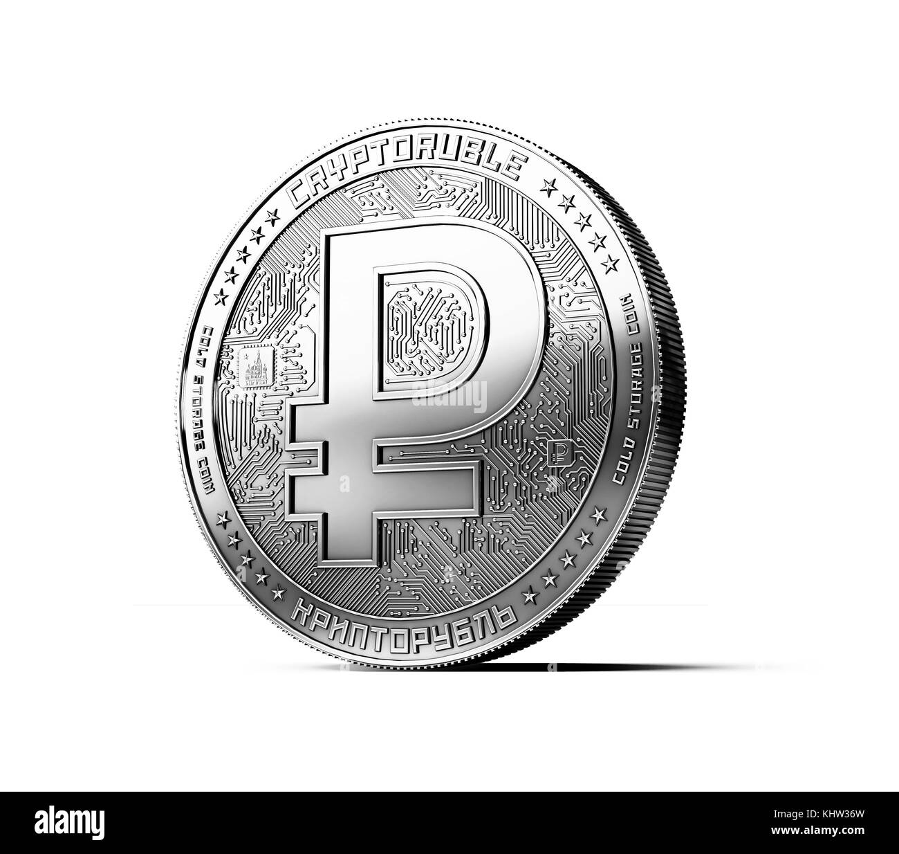 Silver crypto ruble single coin isolated on white background. Concept coin.  3D rendering Stock Photo - Alamy