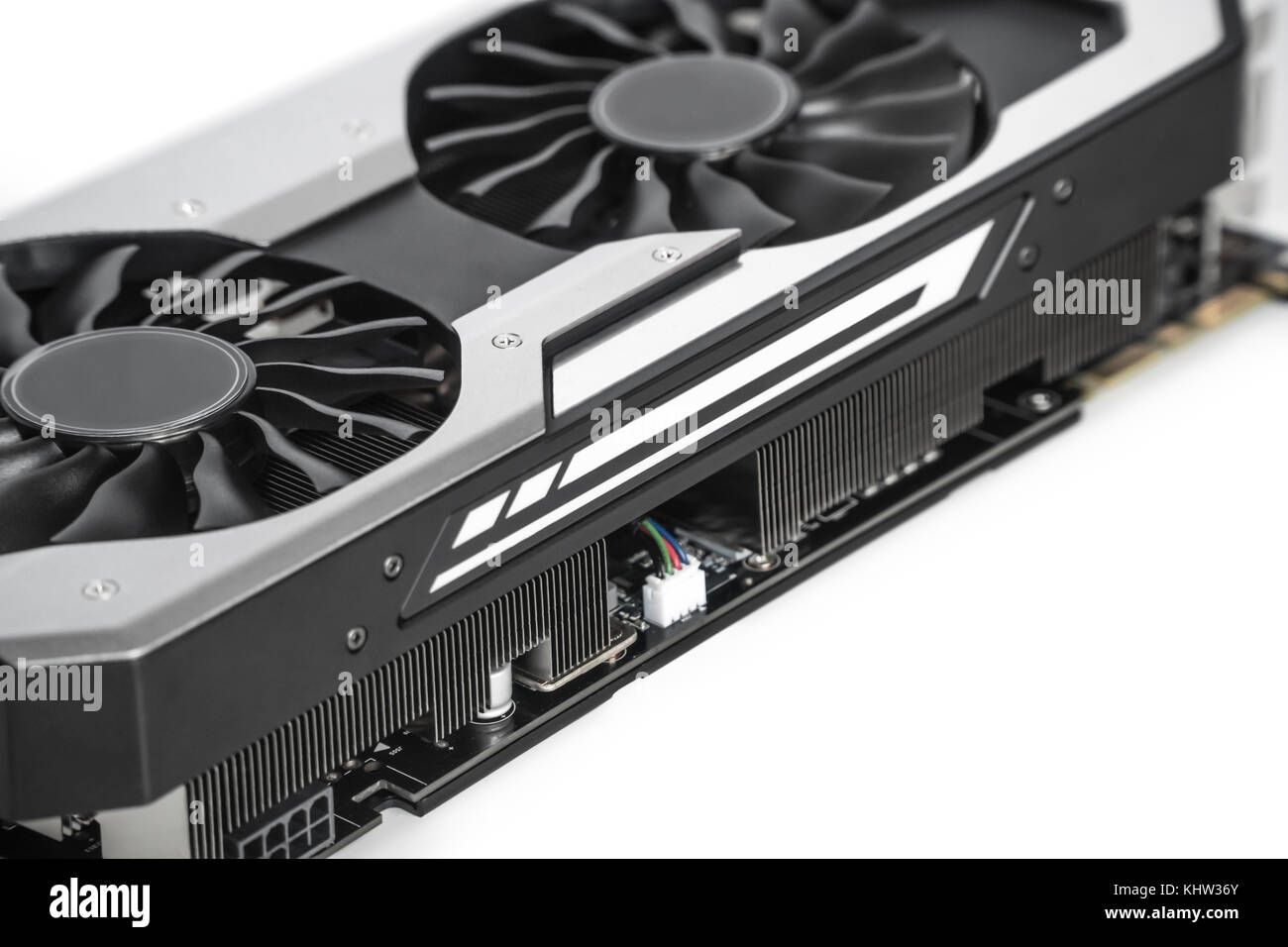 Video Graphics card with powerful GPU isolated on white background. Might  be used to mine cryptocurrencies. Closeup photo with shallow depth of field  Stock Photo - Alamy
