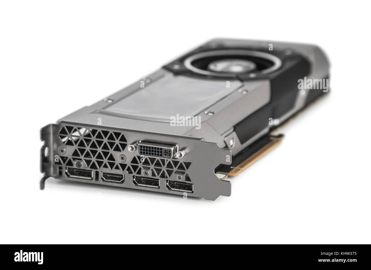 Video Graphics card with powerful GPU isolated on white background. Might  be used to mine cryptocurrencies. Closeup photo with shallow depth of field  Stock Photo - Alamy