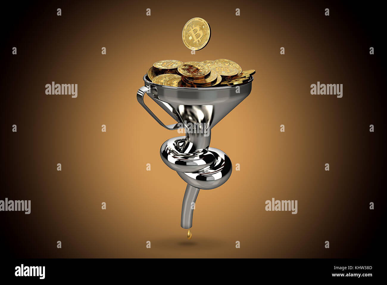 Knot tied on funnel full of Bitcoins as slow Bitcoin transfers concept. 3D  illustration Stock Photo - Alamy