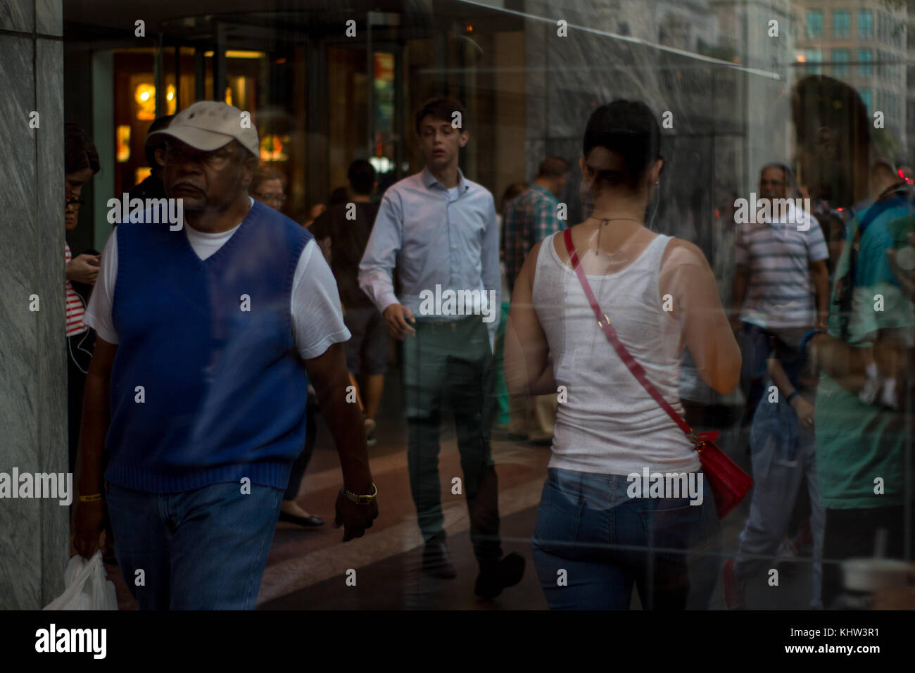 Window collage of people in downtown Chicago. Stock Photo