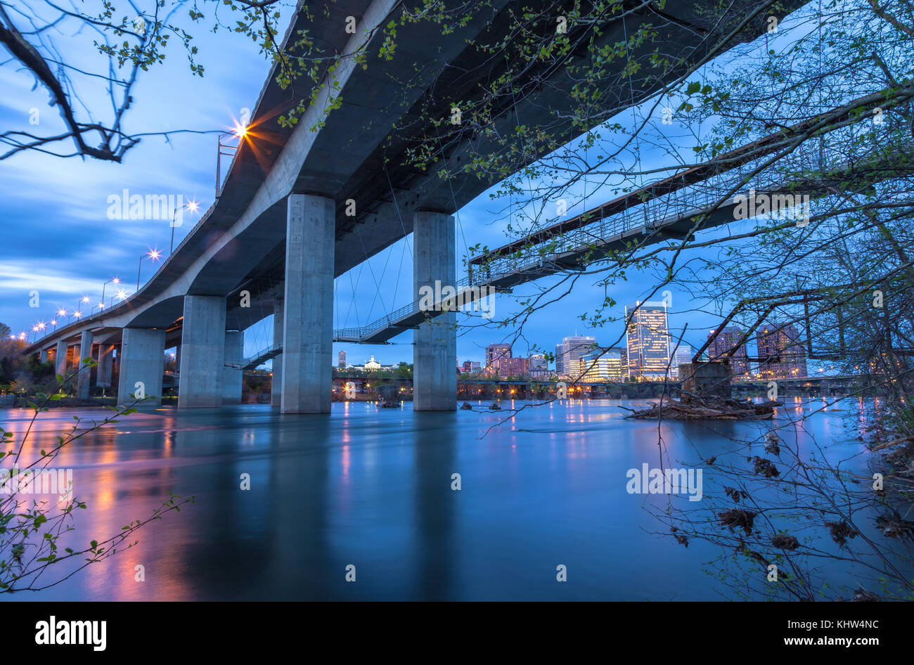 The iconic Robert E. Lee Bridge over the James River, with the Richmond