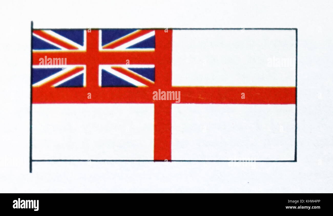 Illustration depicting the White Ensign or the St George's Ensign, used by the Royal Navy. Dated 20th Century Stock Photo