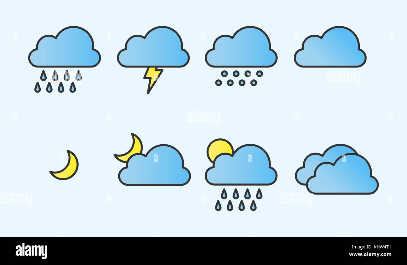 Modern and simple flat vector illustration of weather icons on a light ...