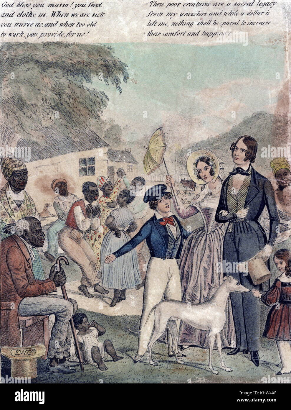 Print depicting an idealised portrayal of American slavery and the ...