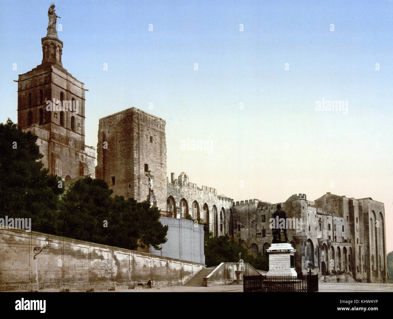 Colour photomechanical print of the Palais des Papes, in Avignon, southern France. Dated 19thCentury Stock Photo