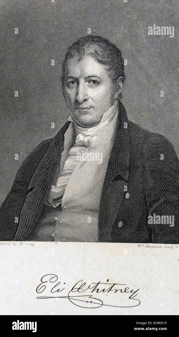 Portrait of Eli Whitney (1765-1825) an American inventor best known for inventing the cotton gin. Dated 19th Century Stock Photo