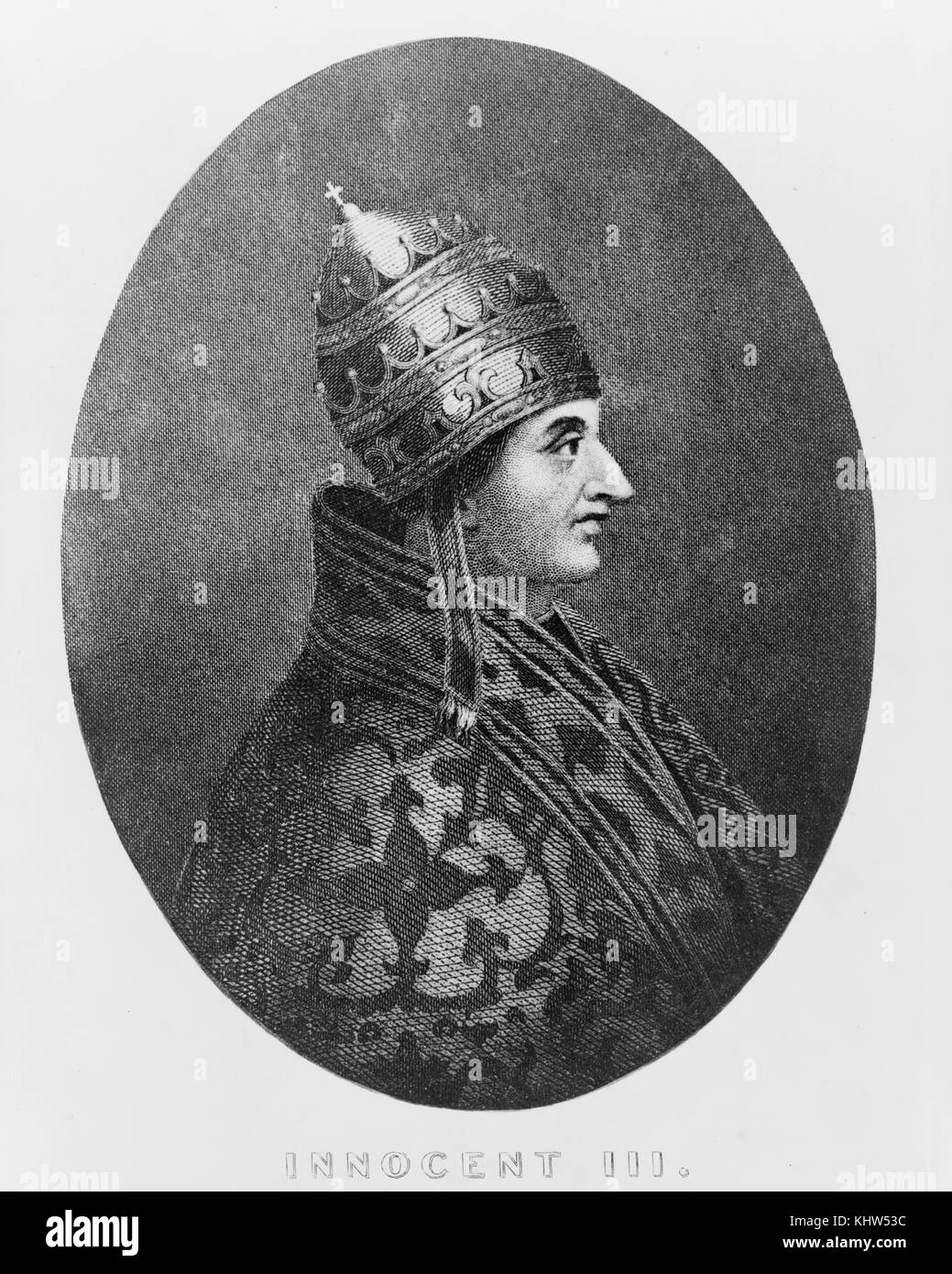 Portrait of Pope Innocent III (1161-1216) born Lotario dei Conti di Segni, sometimes anglicised to Lothar of Segni. Dated 20th Century Stock Photo
