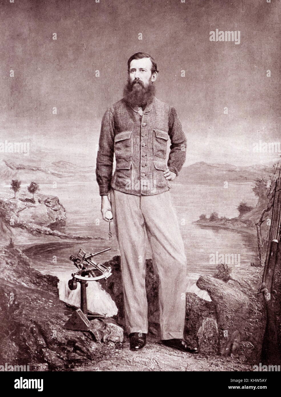 Photographic portrait of John Hanning Speke (1827-1864) an officer in the British Indian Army who made three exploratory expeditions to Africa. Dated 19th Century Stock Photo