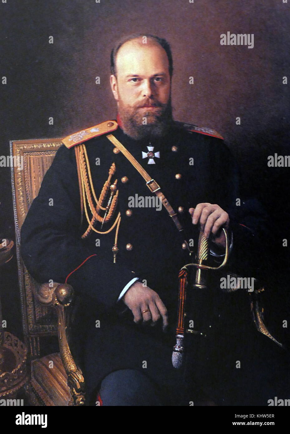 Portrait of Alexander III of Russia (1845-1894) Emperor of Russia, King of Poland, and Grand Duke of Finland. Dated 19th Century Stock Photo
