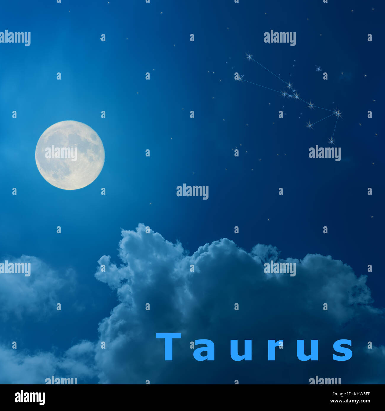 full moon in the night sky with design zodiac constellation Taurus