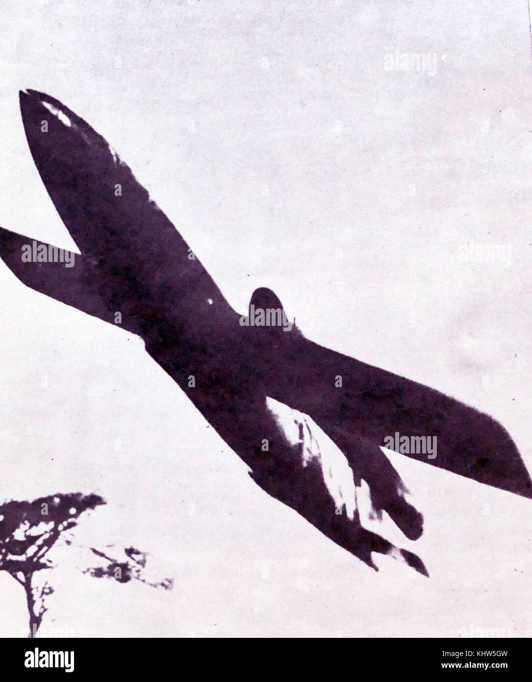 Photograph of a V-1 flying bomb, an early cruise missile and the only production aircraft to use a pulsejet for power. Dated 20th Century Stock Photo
