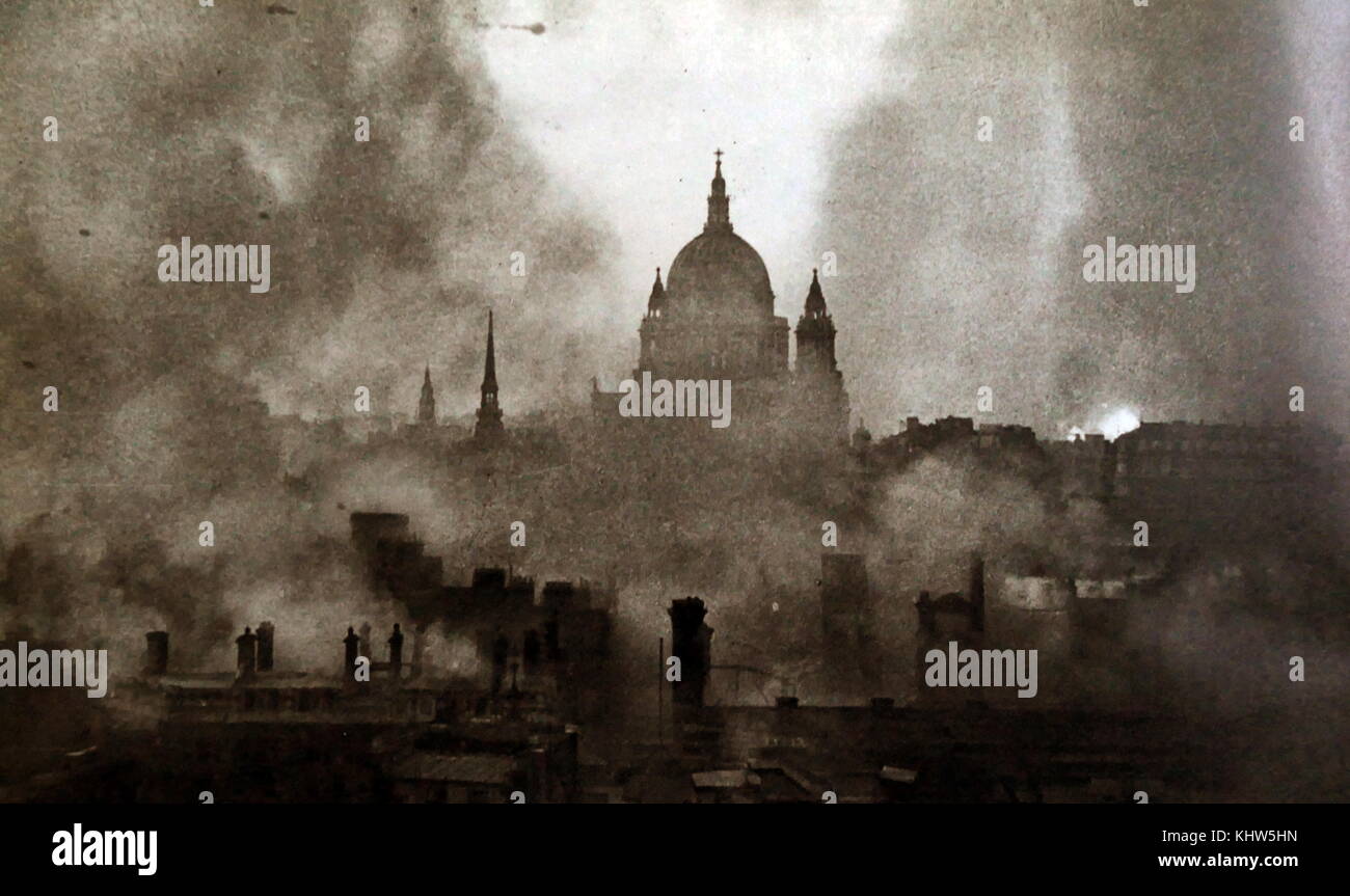 Photograph taken of Saint Paul's Cathedral during air raids on the night of 29th December 1940. Dated 20th Century Stock Photo