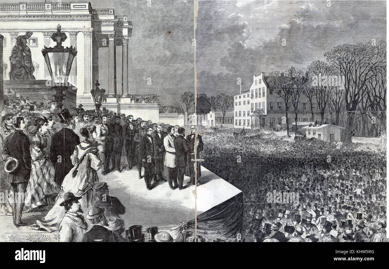 Illustration depicting the inauguration of Ulysses S. Grant. Ulysses S. Grant (1822-1885) 18th President of the United States. Dated 19th Century Stock Photo