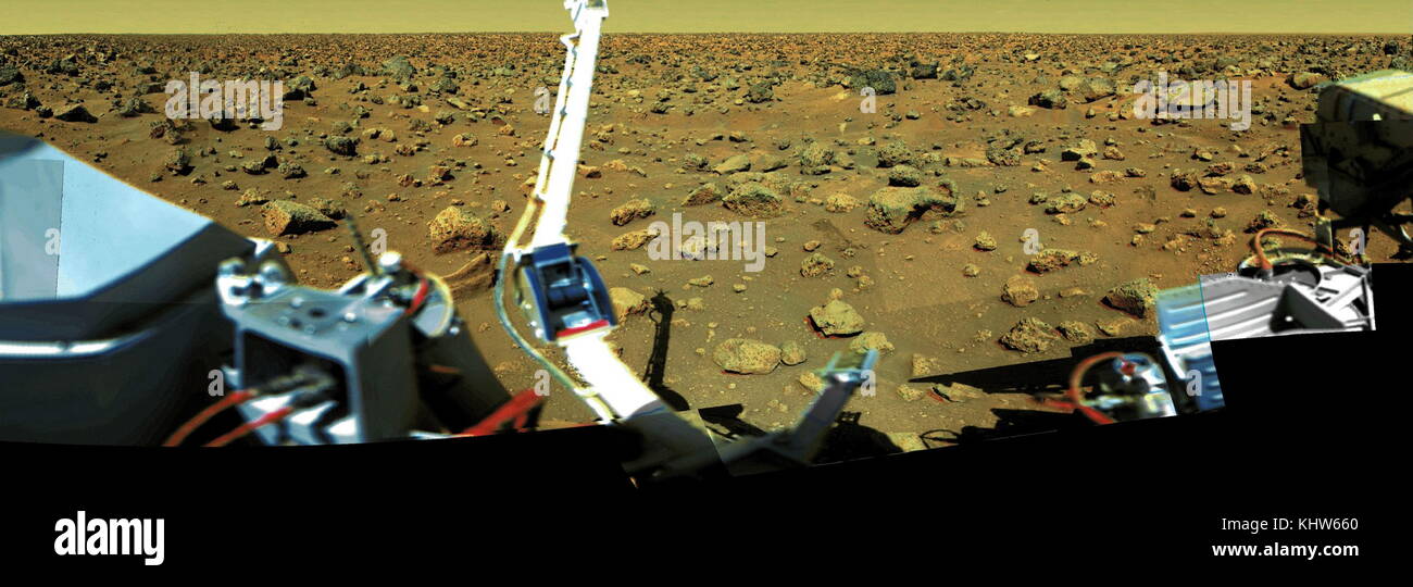 Panoramic photograph taken on Mars by the Viking 2 Astrobiology Field Laboratory, a spacecraft that was to conduct a robotic search for life on Mars. Dated 21st Century Stock Photo