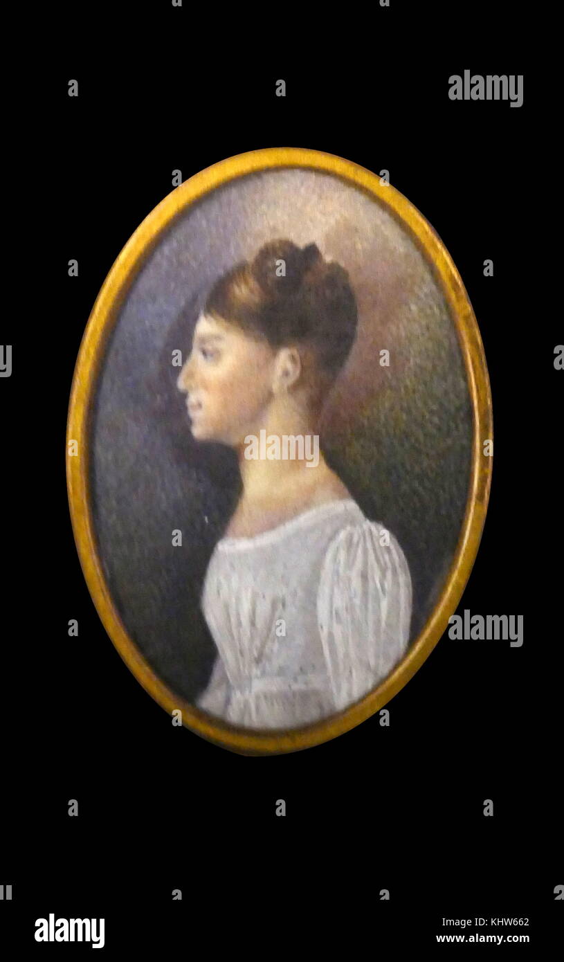 Miniature portrait of Emilia Chopin by an unknown artist. Emilia Chopin (1812-1827) a younger sister of Polish composer Fryderyk Chopin Dated 19th Century Stock Photo