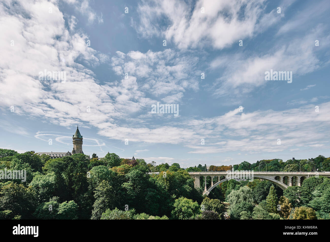 Bridge among tree tops, Luxembourg, Europe Stock Photo