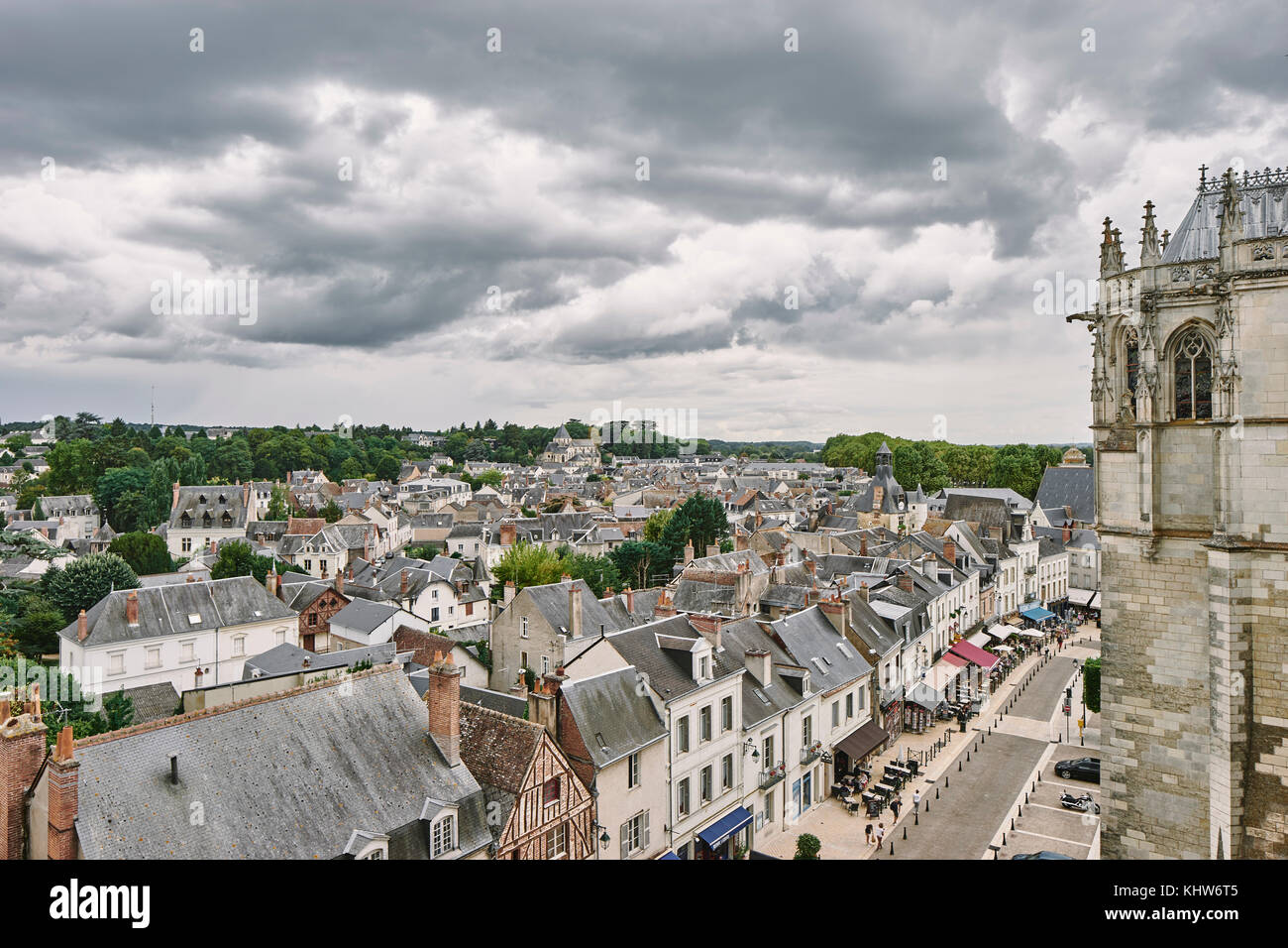 High angle view of church and rooftop cityscape, Amboise, Loire Valley, France Stock Photo