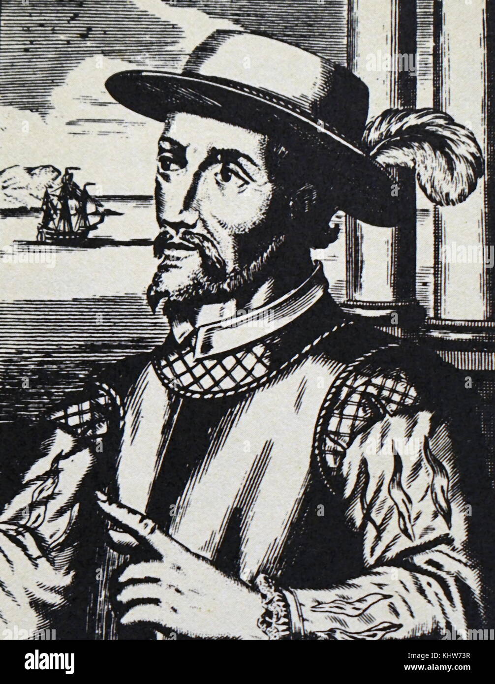 Portrait of Juan Ponce de León (1460-1521) a Spanish explorer and conquistador. Dated 16th Century Stock Photo