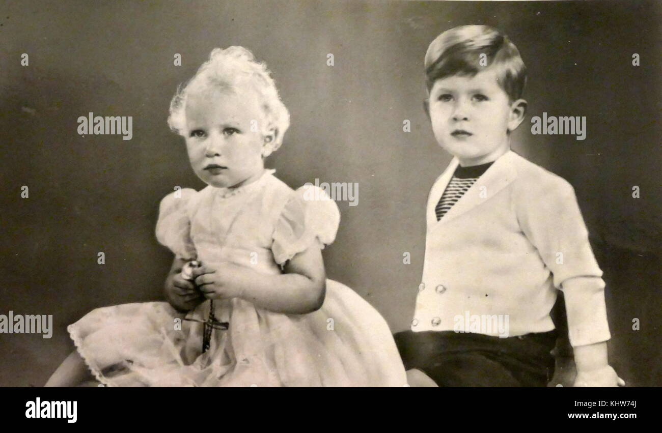 Photographic portrait of Princess Anne and Prince Charles. Anne, Princess Royal (1950-) the second child and only daughter of Queen Elizabeth II and Prince Philip, Duke of Edinburgh. Charles, Prince of Wales (1948-) the heir apparent of Queen Elizabeth II. Dated 20th Century Stock Photo