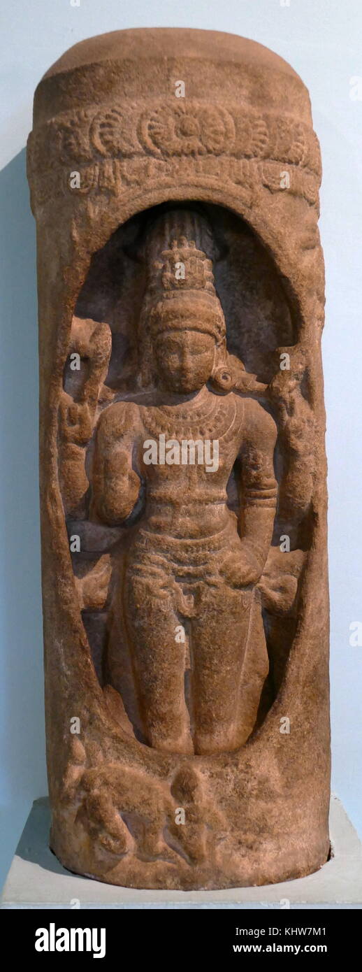 Stone statue depicting Shiva as Lingodbhava. Shiva is one of the principle deities of Hinduism. Dated 12th Century Stock Photo