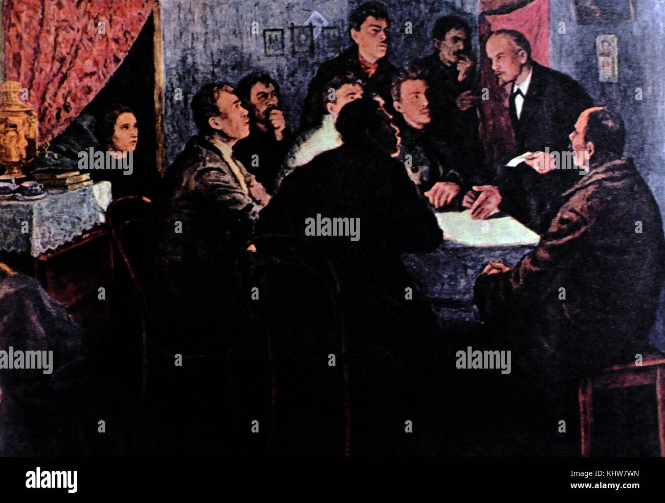 Painting depicting Vladimir Lenin (1870-1924) a Russian communist ...