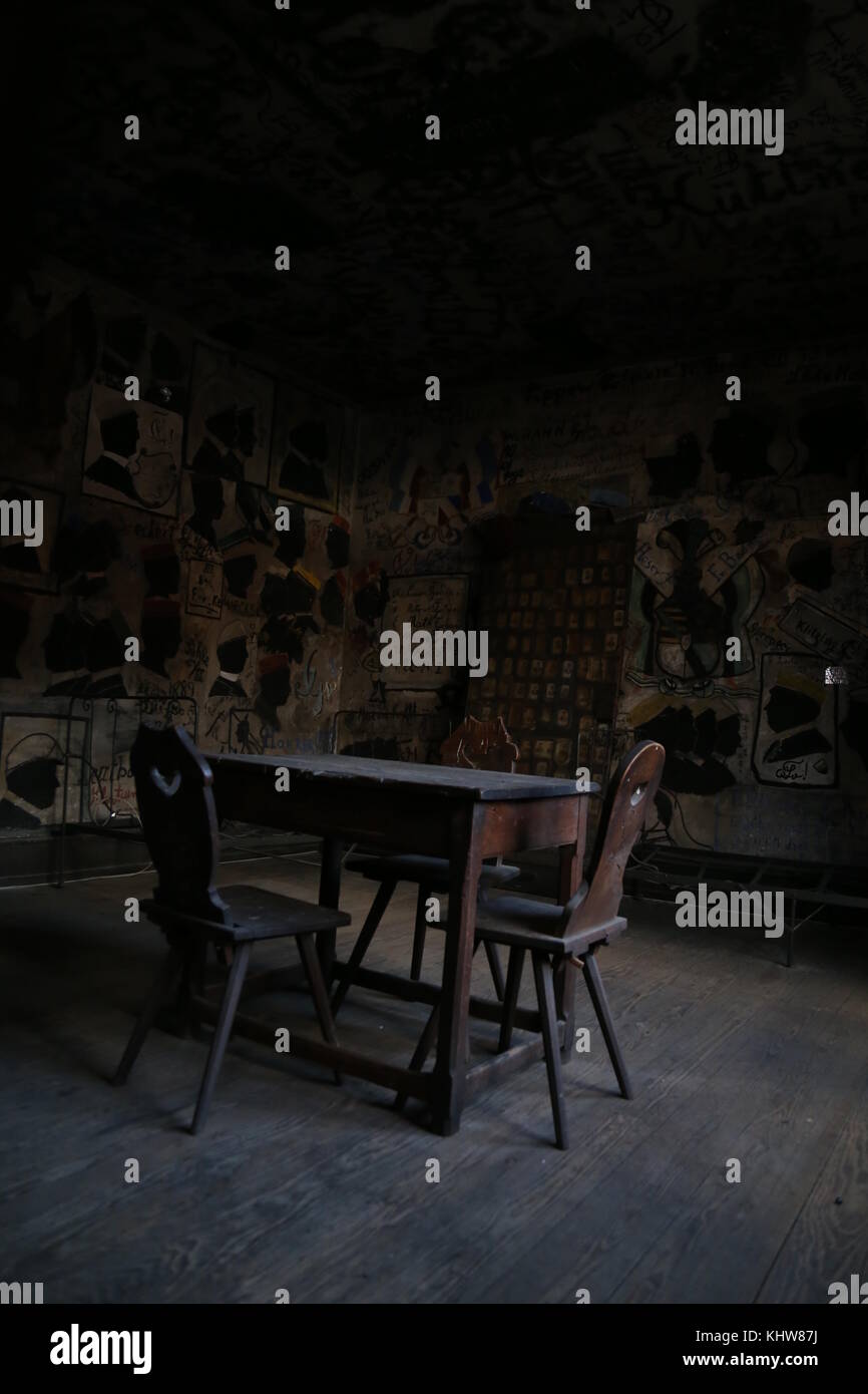 Chairs and Table in Jail, Heidelberg, Germany Stock Photo