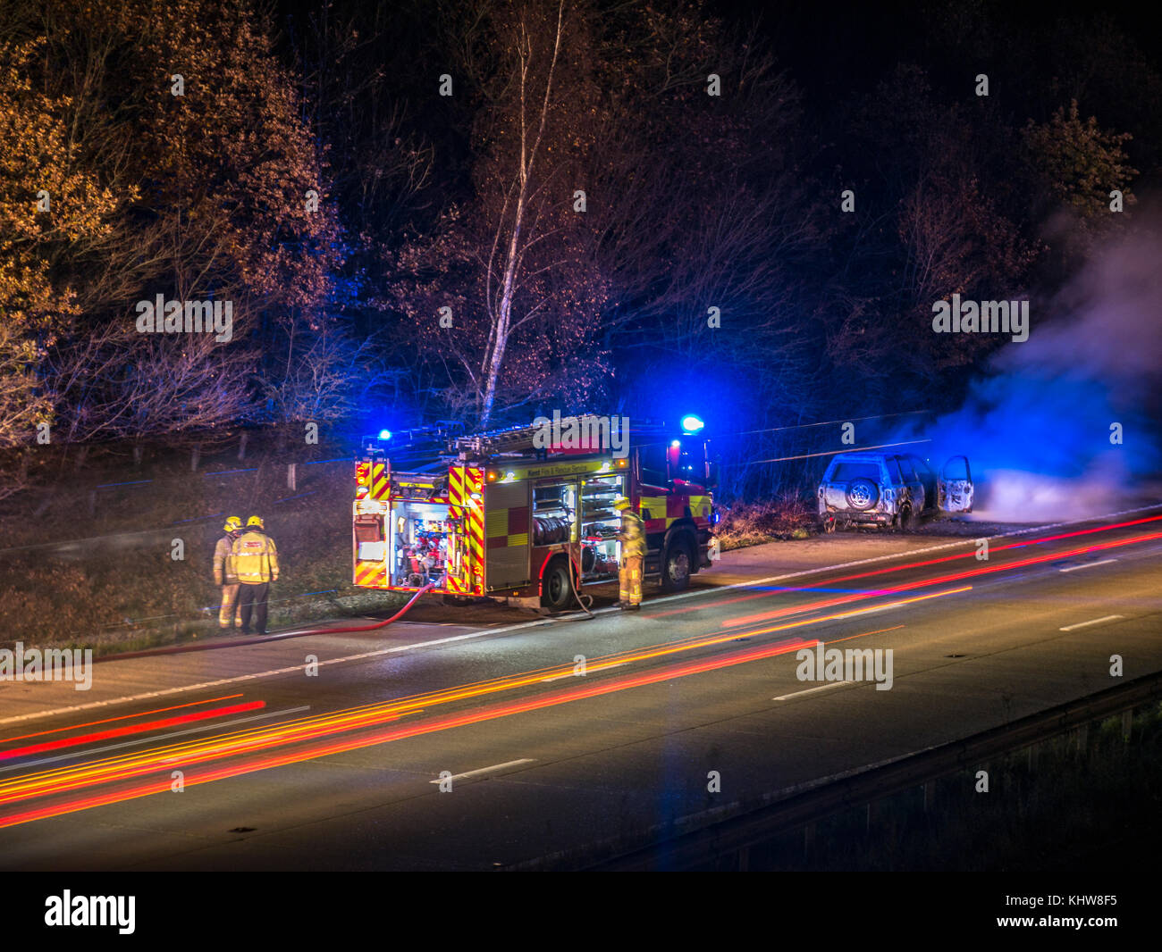 Vehicle fire- 19 November 2017- M20 motorway J8-9 coast bound Stock Photo