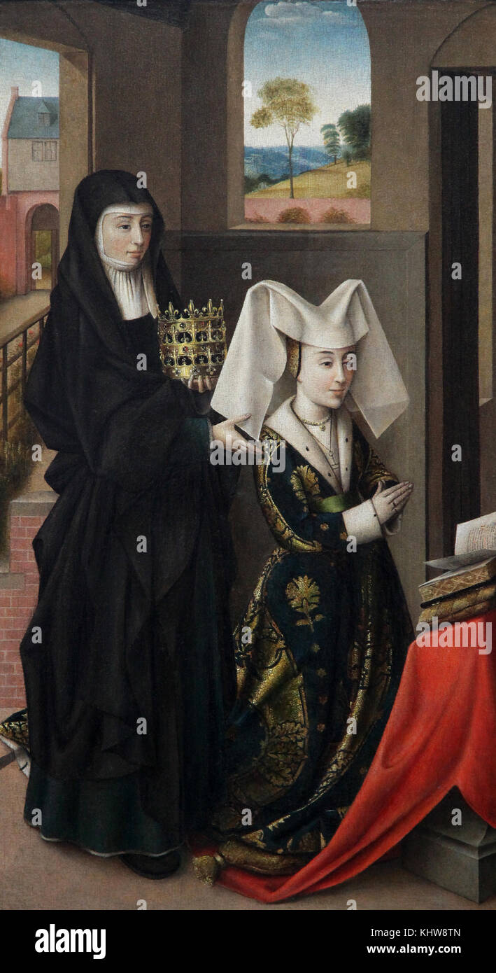 Isabella of Portugal with Saint Elisabeth  c. 1460 by Petrus Christus 1425-1475 Bruges Belgium Stock Photo