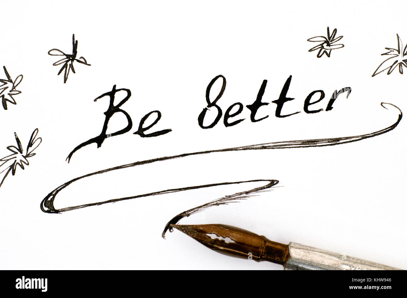 Handwriting phrase Be Better with pen. Close-up. Stock Photo