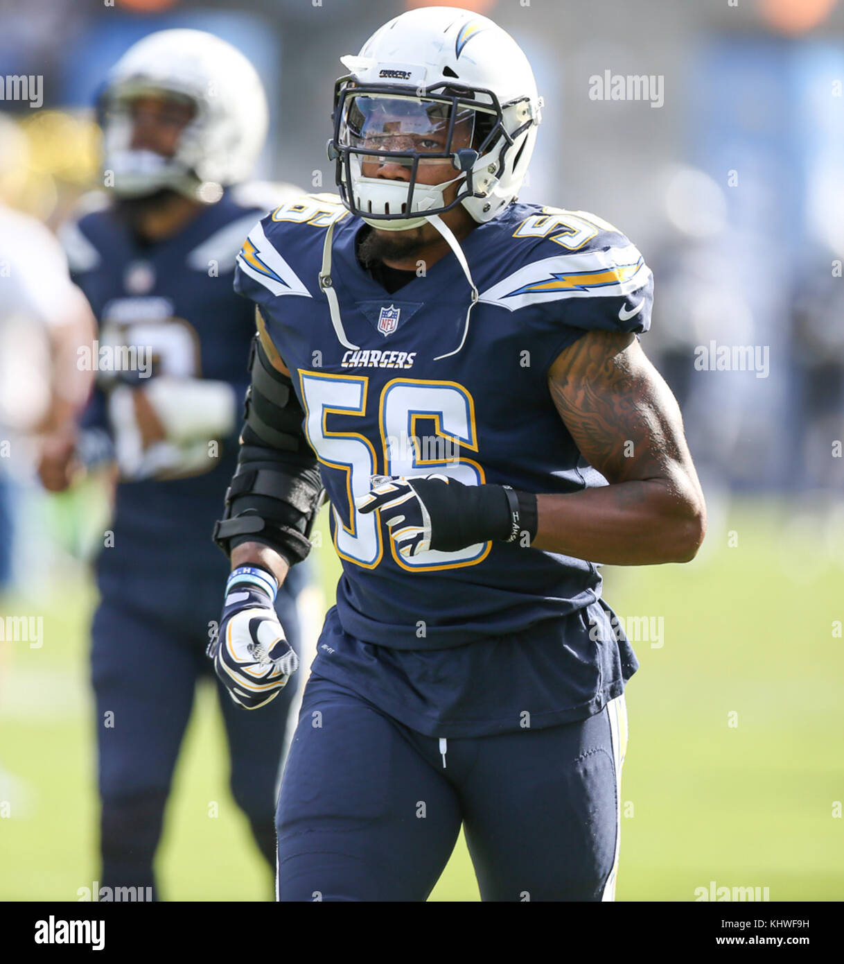 Carson, USA. 19th Nov, 2017. Los Angeles Chargers cornerback Trevor  Williams #24 at line presnap during the NFL Buffalo Bills vs Los Angeles  Chargers at the Stubhub Center in Carson, Ca on