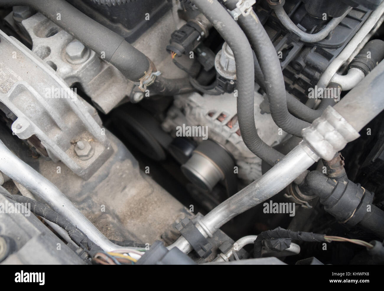 Car engine generator under the hood Stock Photo Alamy