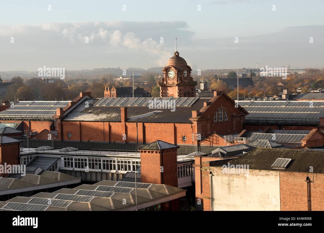 Early morning light over the roof of the Train Station Nottingham City, Nottinghamshire England UK Stock Photo