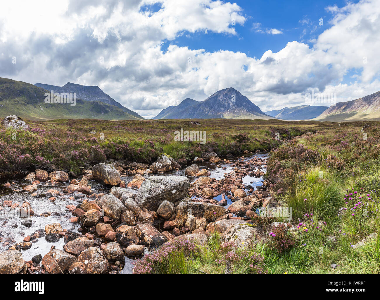 Scotland, Highlands, Glencoe, Glen Etive, view to Buachaille Etive Mor Stock Photo