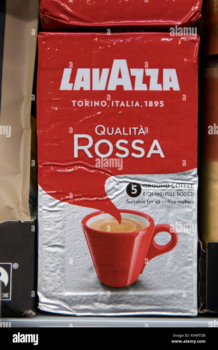Lavazza coffe on display on sale in a supermarket store. Stock Photo
