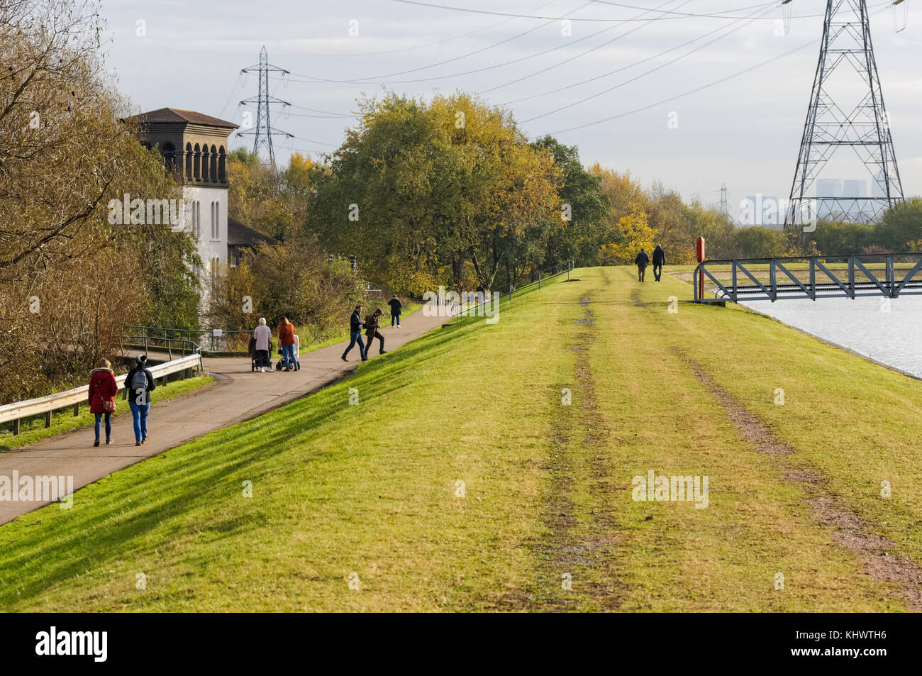Visitors passing by the Coppermill building at Walthamstow Wetlands