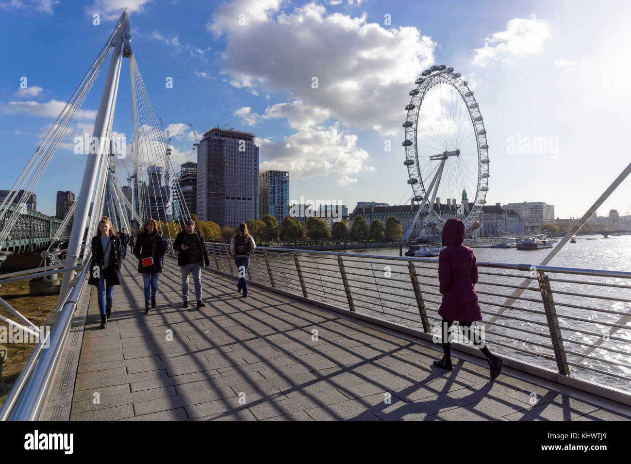 People at the Golden Jubilee Bridge, London England United Kingdom UK Stock Photo