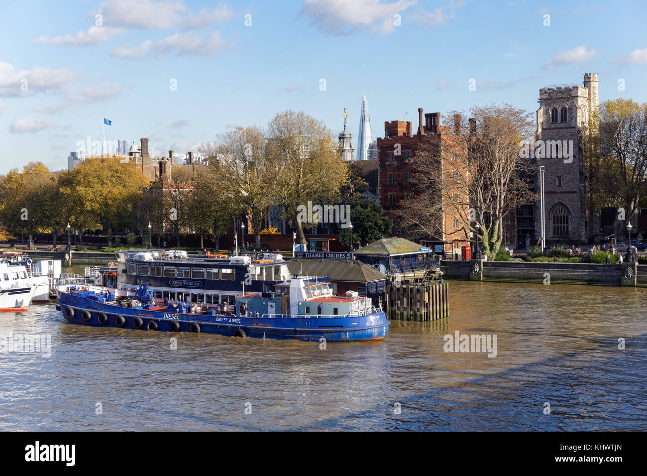 The River Thames with the Morton's Tower and Garden Museum in Lambeth, London England United Kingdom UK Stock Photo