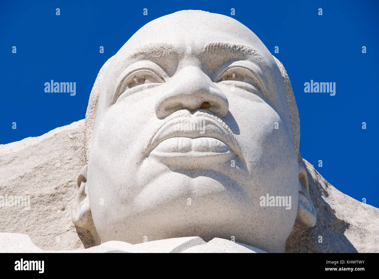 Close-up of Martin Luther King Jr. face, Martin Luther King Memorial, MLK Memorial, by Lei Yixin, Washington, D.C., United States of America, USA. Stock Photo