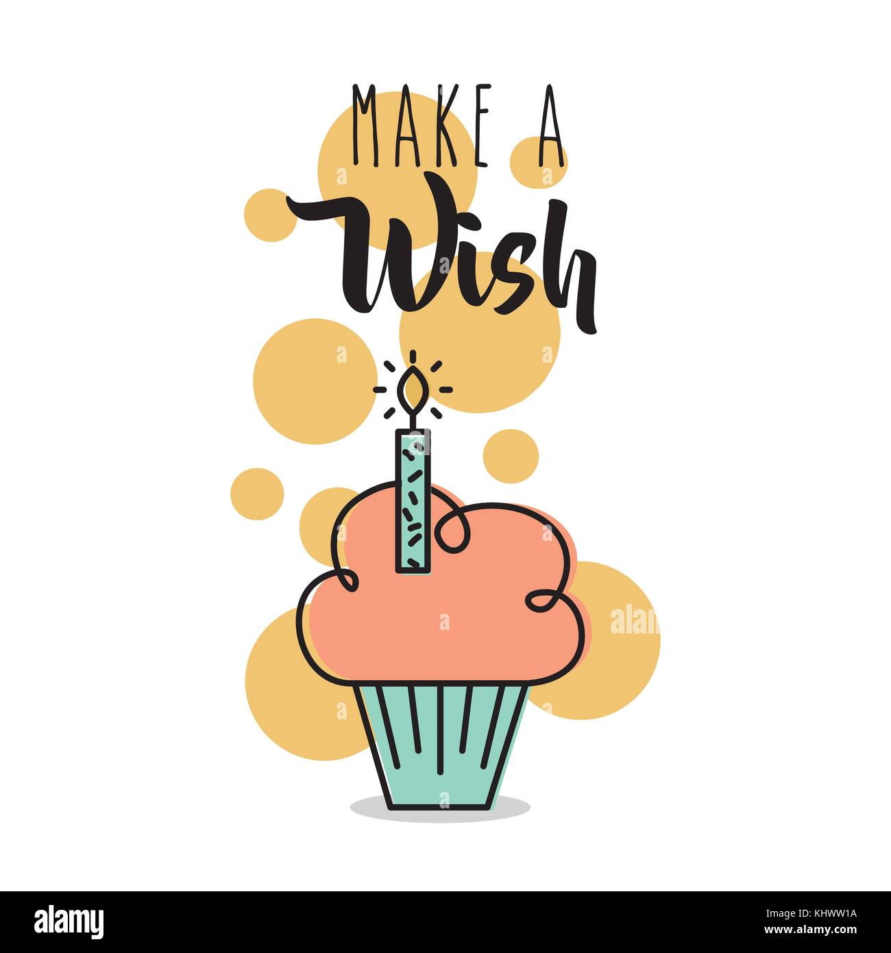 Make a wish card greeting cupcake candle celebration stock vector image