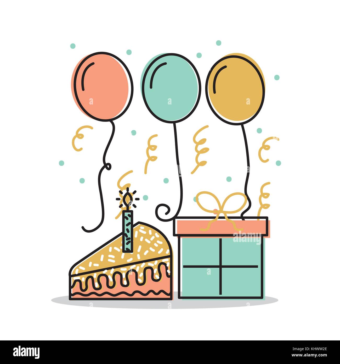 birthday cake gift and balloons decoration celebration Stock Vector ...