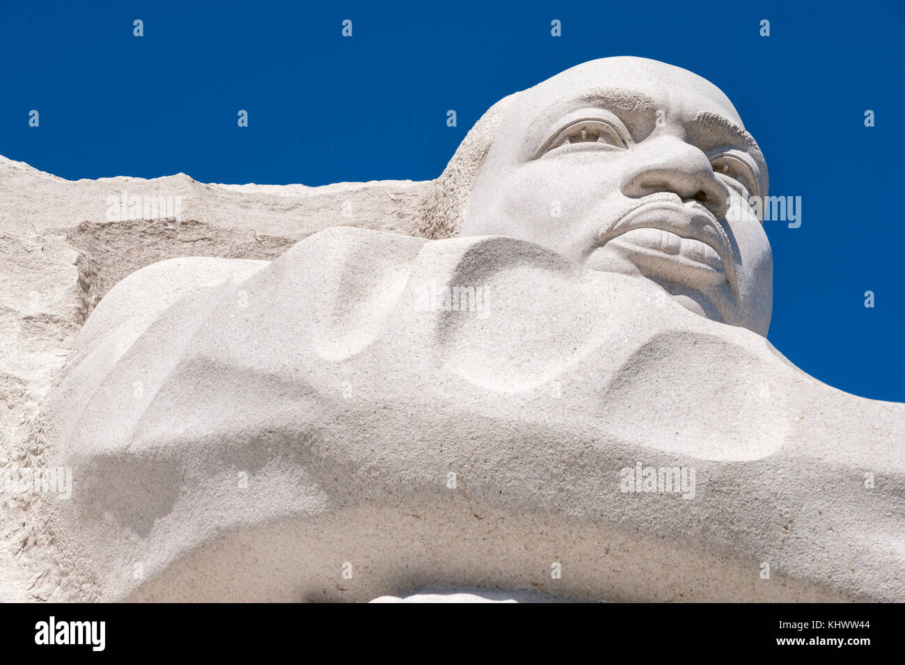 Close-up of Martin Luther King Jr. face, MLK Memorial, Martin Luther King Memorial, by Lei Yixin, Washington, D.C., United States of America, USA. Stock Photo