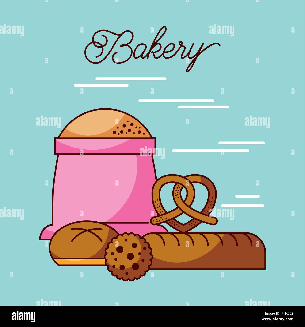bakery sack of flour with bread cookie and pretzel Stock Vector Image ...